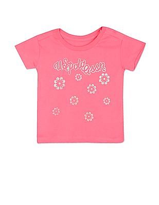 U S Polo Assn Kids Girls Pink Crew Neck Graphic Print T-Shirt