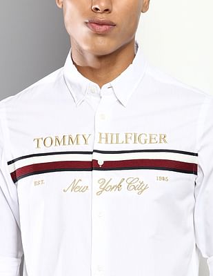 Buy Tommy Hilfiger Men White Embroidered Logo Casual Shirt NNNOW
