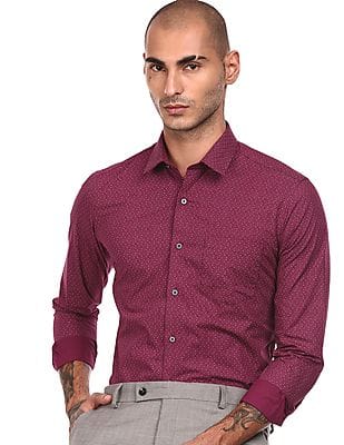 Buy Arrow Newyork Men Burgundy Slim Fit 