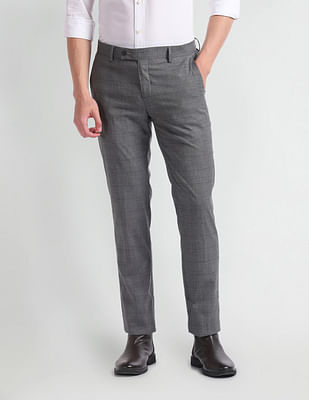 Arrow Slim Fit Patterned Check Formal Trousers