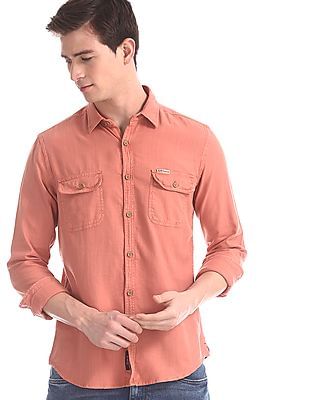 orange denim shirt