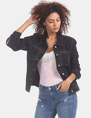 FIONA Women Black Leather Denim Jacket  Womens Leather Jacket