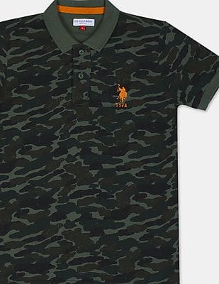 Buy U.S. Polo Assn. Kids Boys Olive Camo Print Pique Polo Shirt