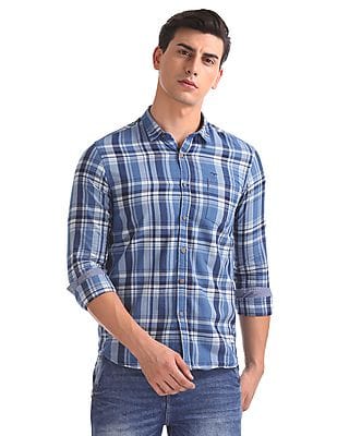 flying machine checked slim fit shirt