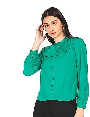 Flying Machine Women Mandarin Collar Solid Top