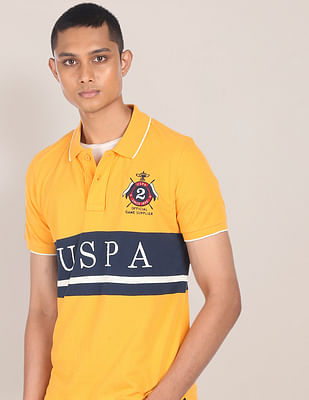 U S Polo Assn Men Yellow Printed Polo Shirt