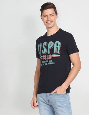 U S Polo Assn Men Navy Cotton Brand Print T-Shirt