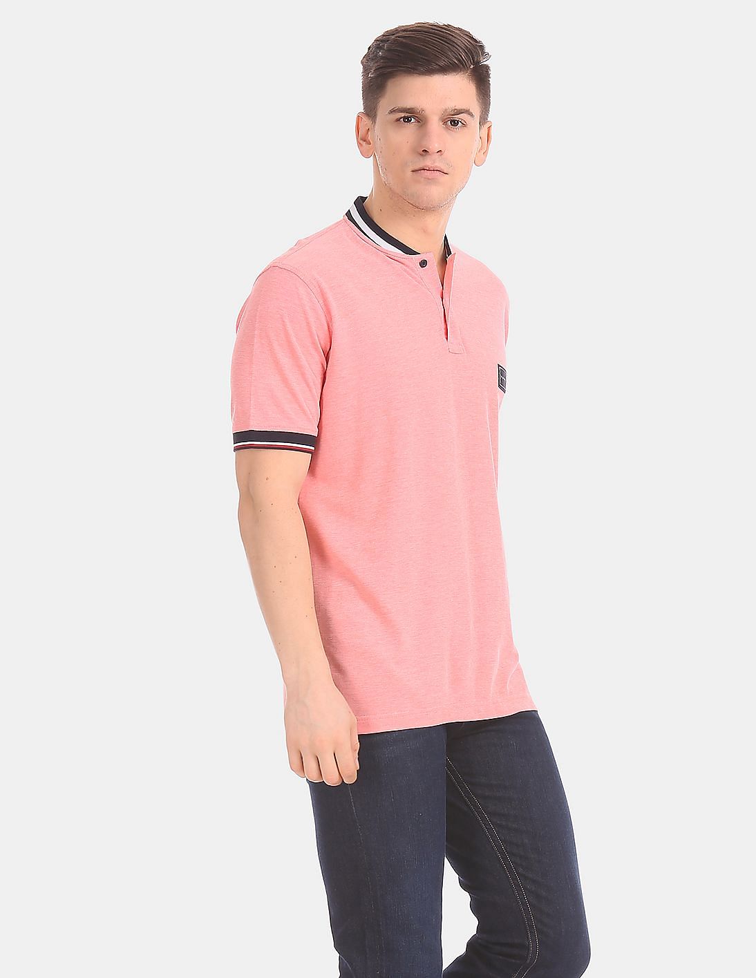 Buy Tommy Hilfiger Men Men Pink Tipped Baseball Collar Solid Polo Shirt ...
