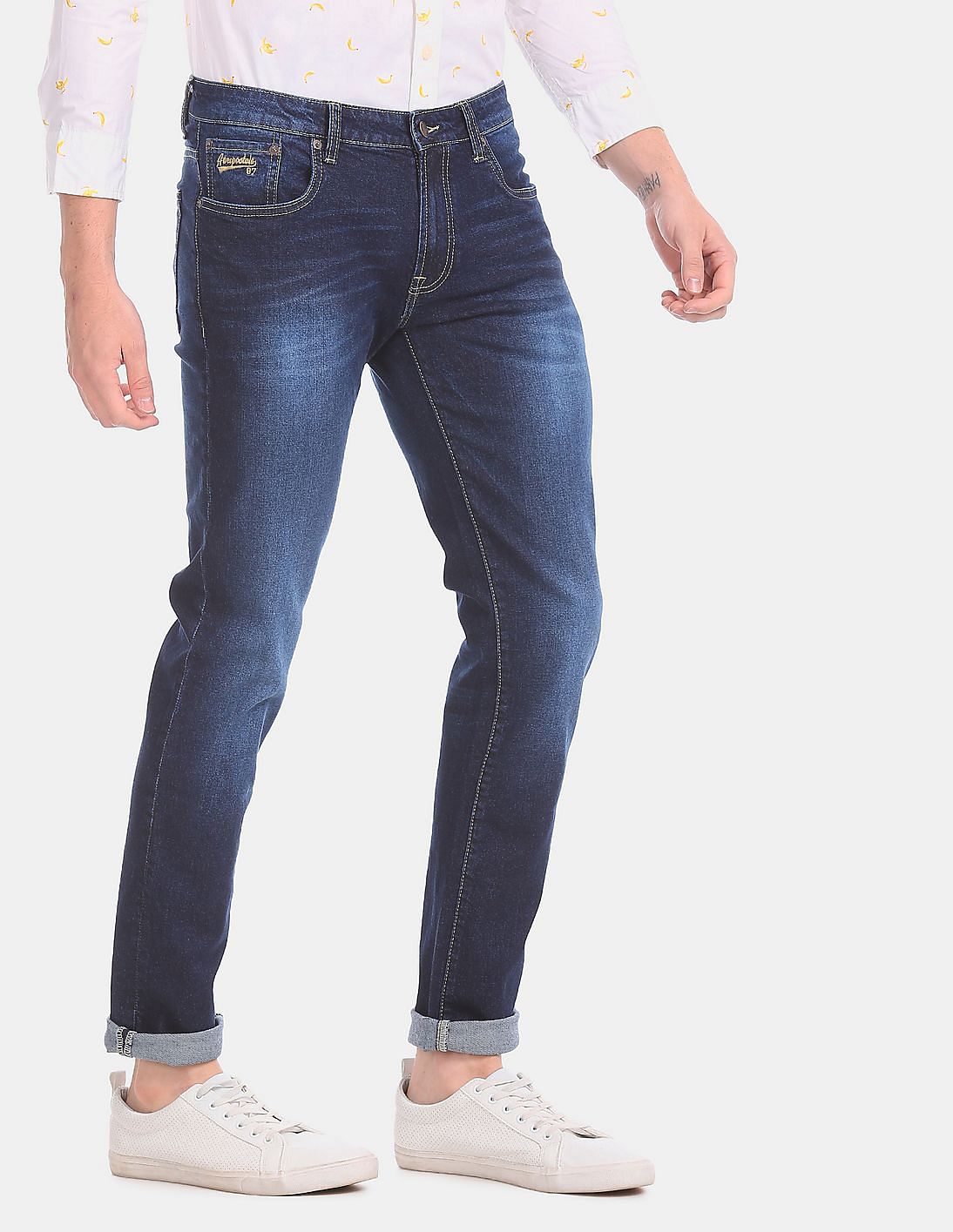 Buy Aeropostale Men Blue Skinny Fit Dark Washed Cotton Stretch Jeans ...