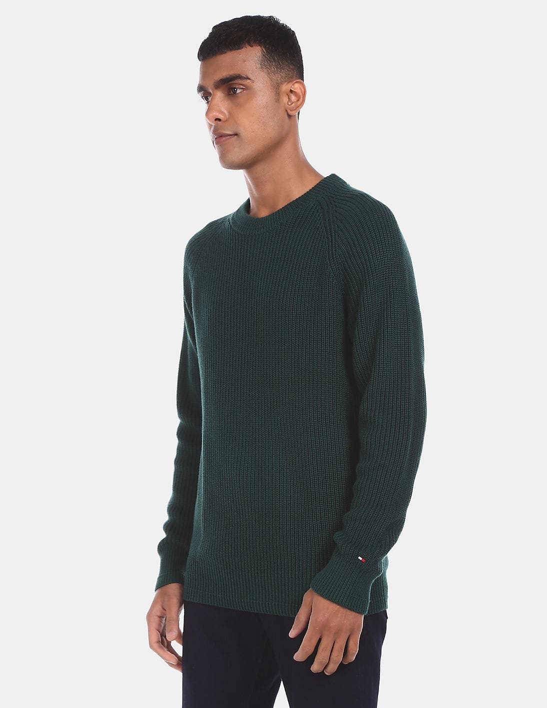 Buy Tommy Hilfiger Men Dark Green Crew Neck Classic Rib Knit
