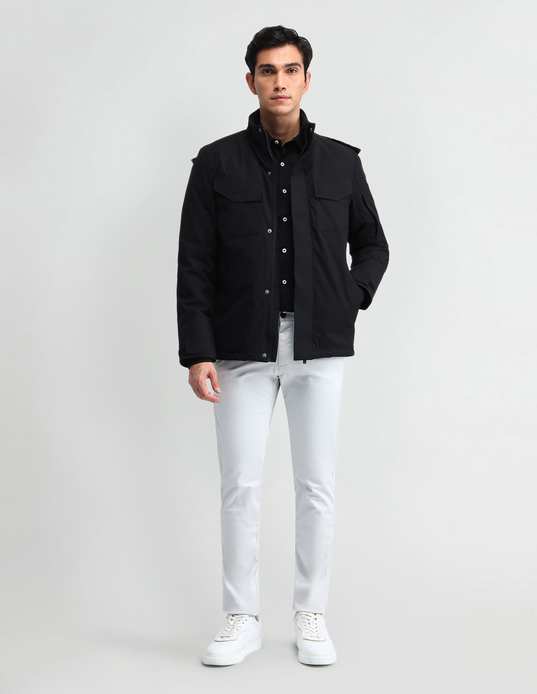 ジャケット・アウター SQUEEZED DESIGN WIND SHIRT DARK NAVY SCOLLER Men Solid Windcheater Jacket-WS1-Black_M : Amazon.in