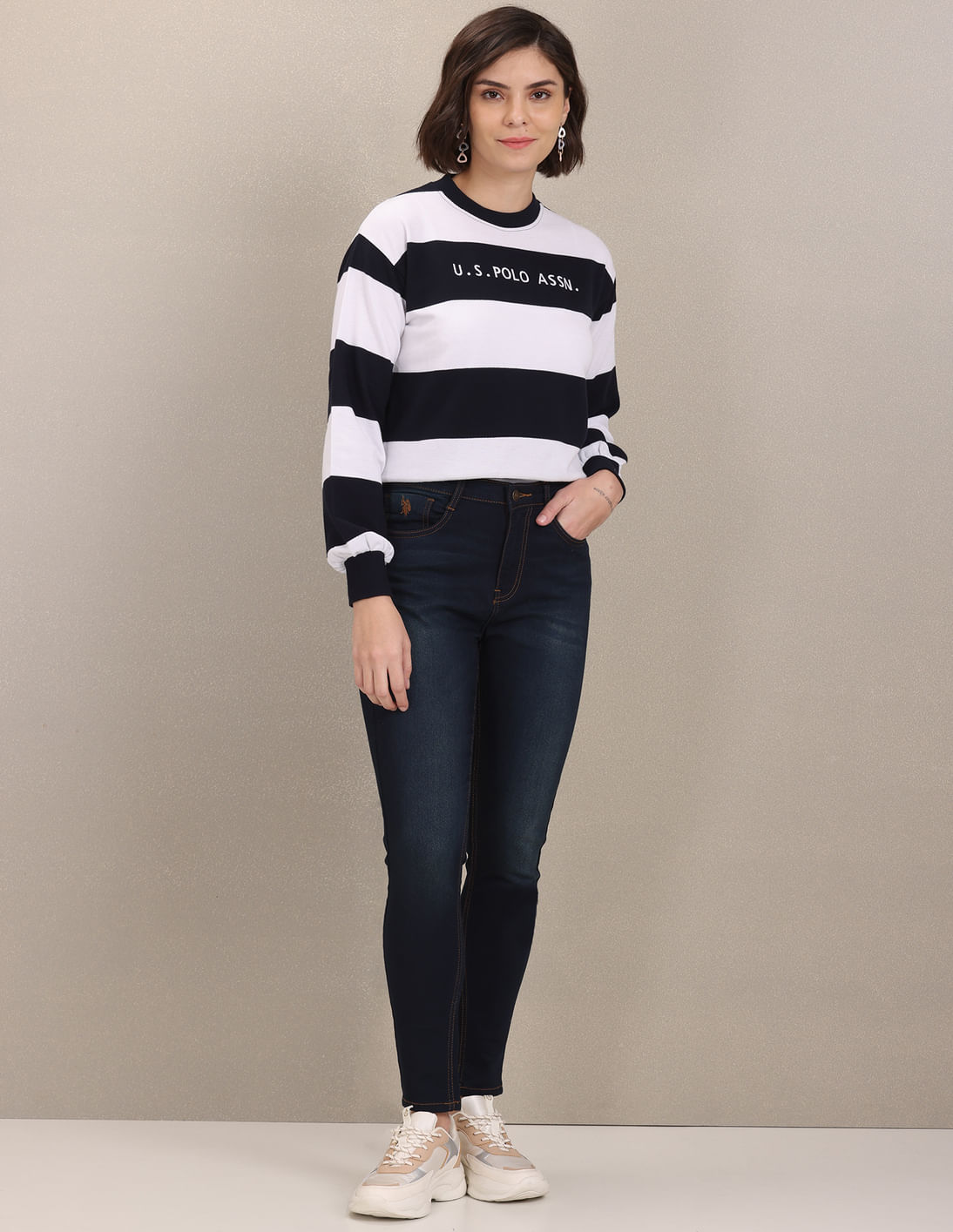 Buy U.S. Polo Assn. Women Crew Neck Horizontal Stripe Sweatshirt