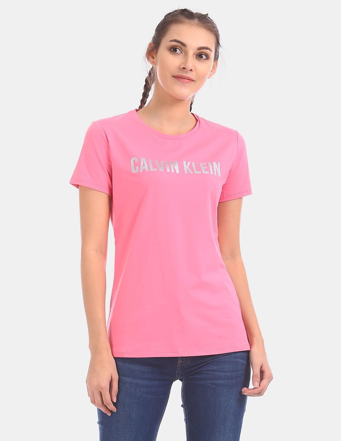 Buy Calvin Klein Women Pink Short Sleeve Crew Neck Stretch