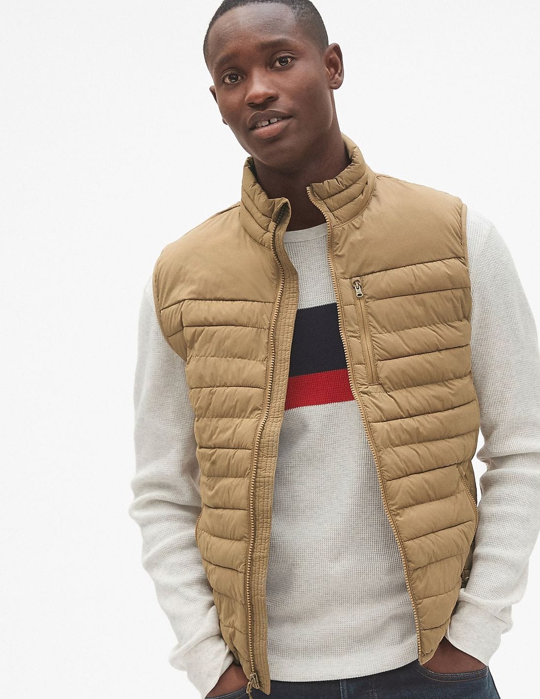 Puffer knit vest 想わ yellow TAN タン ステュディオス