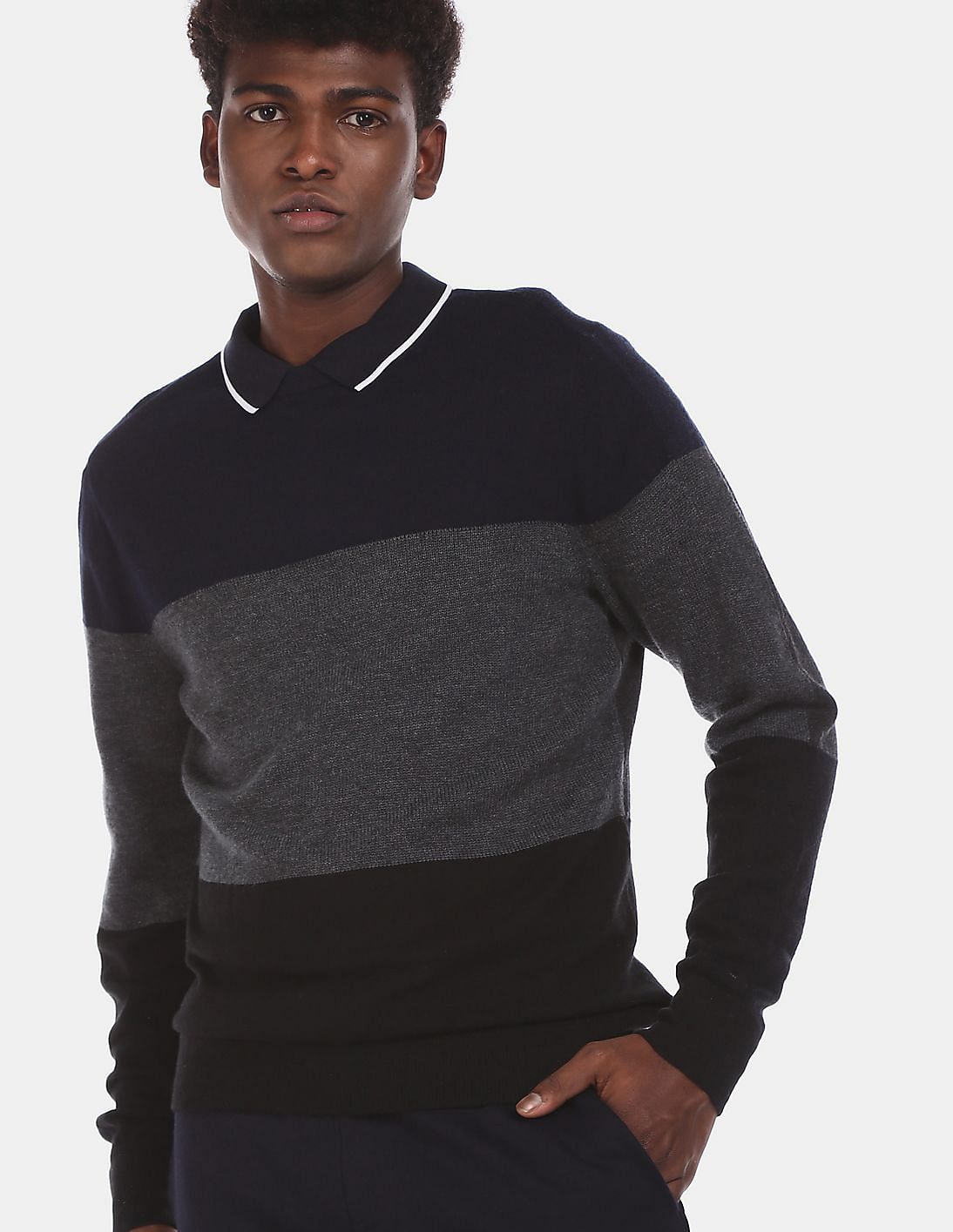 Buy Tommy Hilfiger Men Black Crew Neck Colour Block Regular Fit Sweater ...