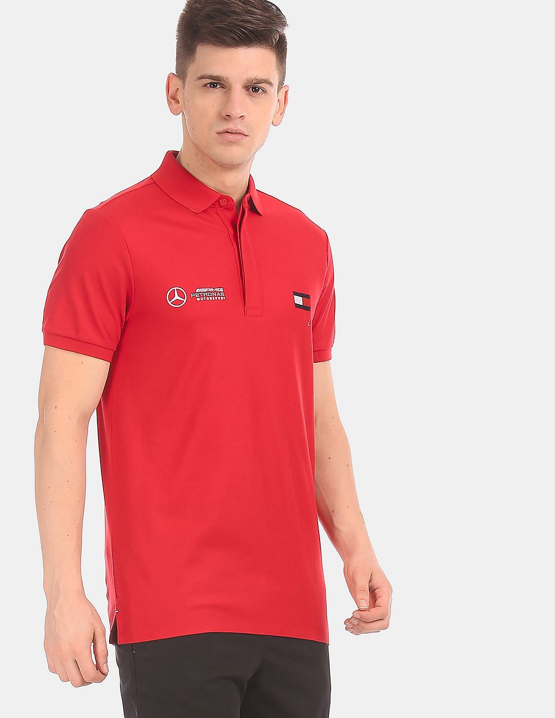 Buy Tommy Hilfiger Men Red Mercedes Benz Logo Slim Fit Polo Shirt ...
