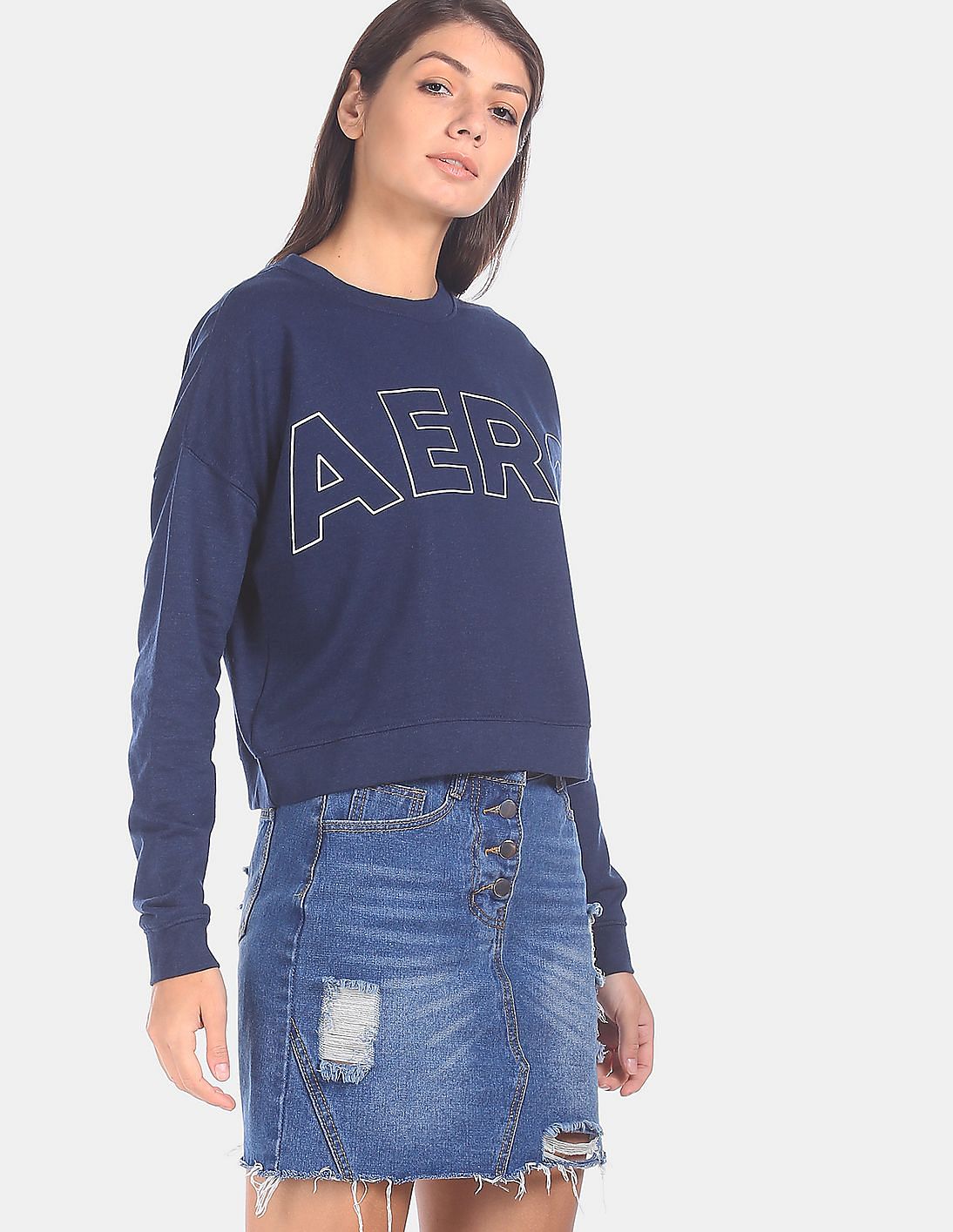 Buy Aeropostale Women Navy Crew Neck Brand Print Sweatshirt - NNNOW.com