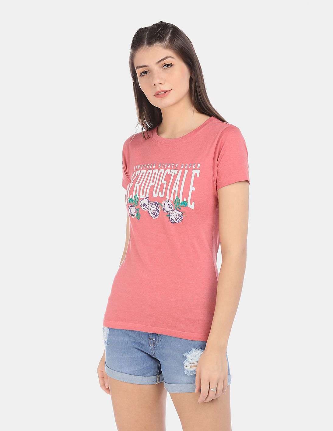 Buy Aeropostale Women Pink Crew Neck Brand Print T-Shirt - NNNOW.com