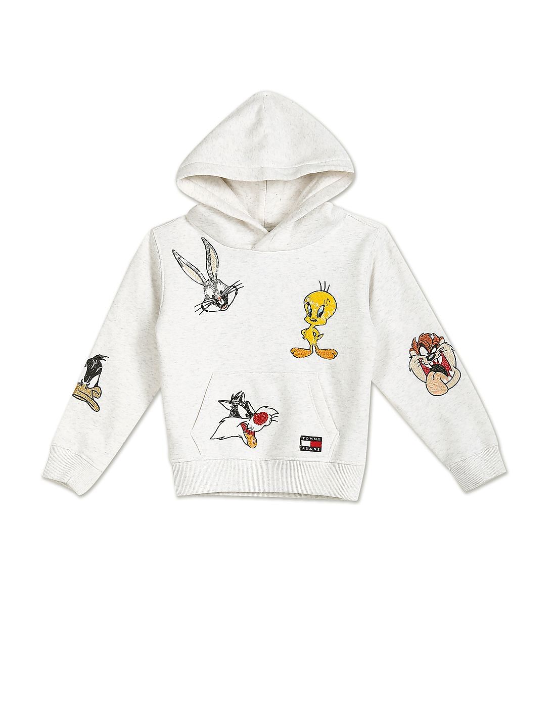 Buy Tommy Hilfiger Kids Girls Grey Looney Tunes Embroidered Hooded ...