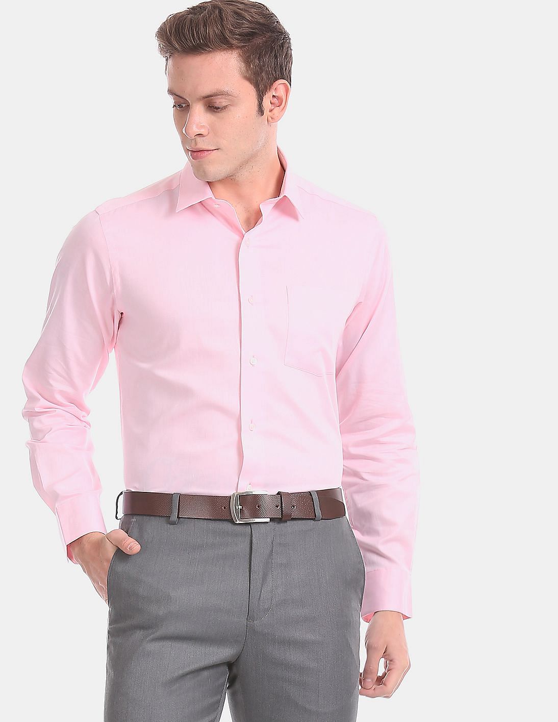Pink Regular Fit Patterned Formal Shirt 