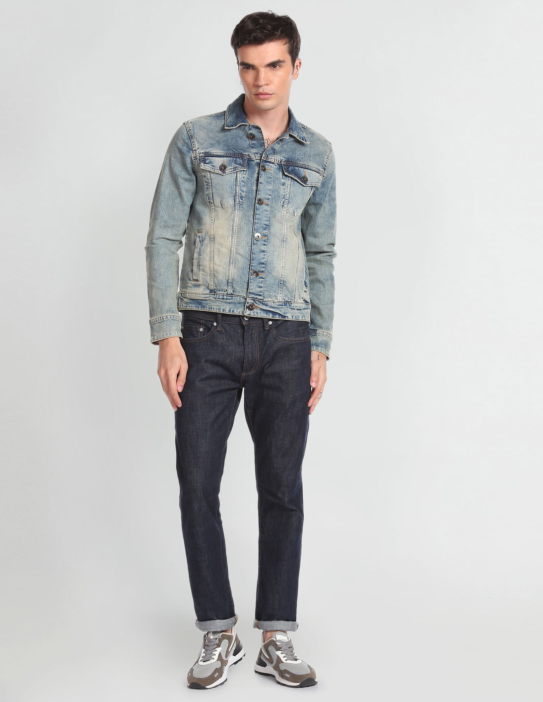 【AAKE】UNBALANCE DENIM JK Chike Unbalanced Cropped Denim Jacket - ULAN | 60% - Asian