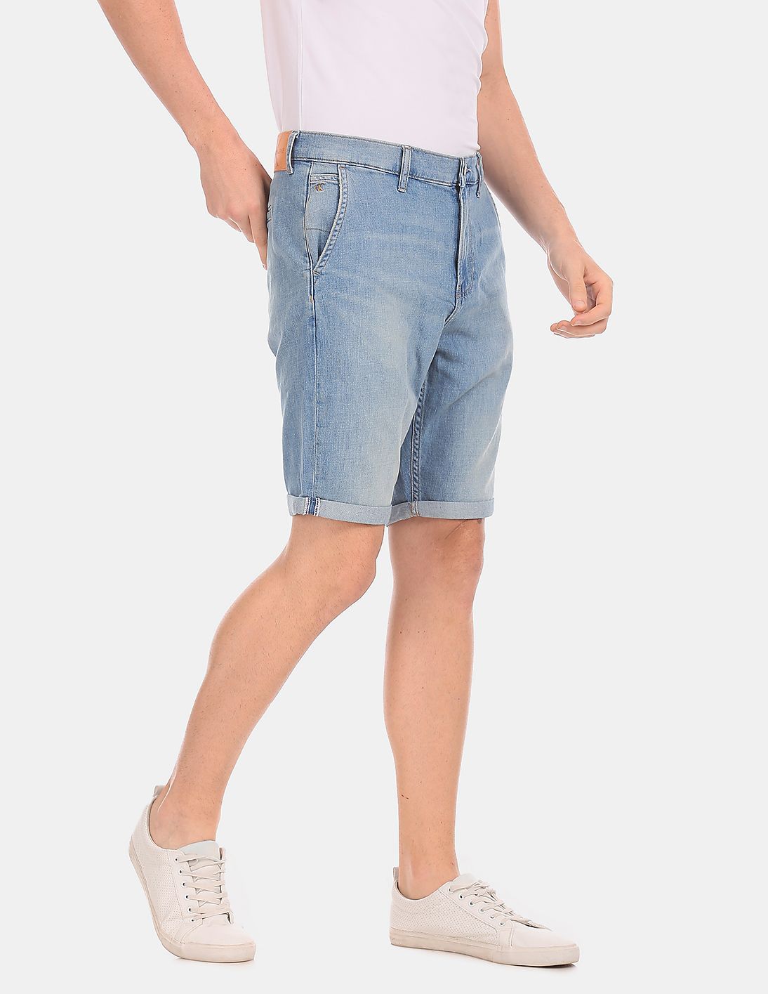 stone wash denim shorts