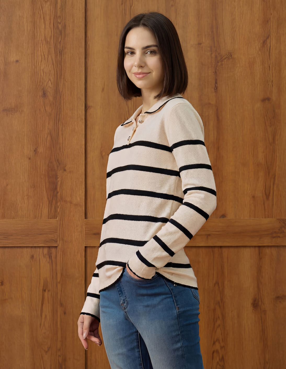 Buy U.S. Polo Assn. Women Horizontal Striped Ribbed Knit Sweater