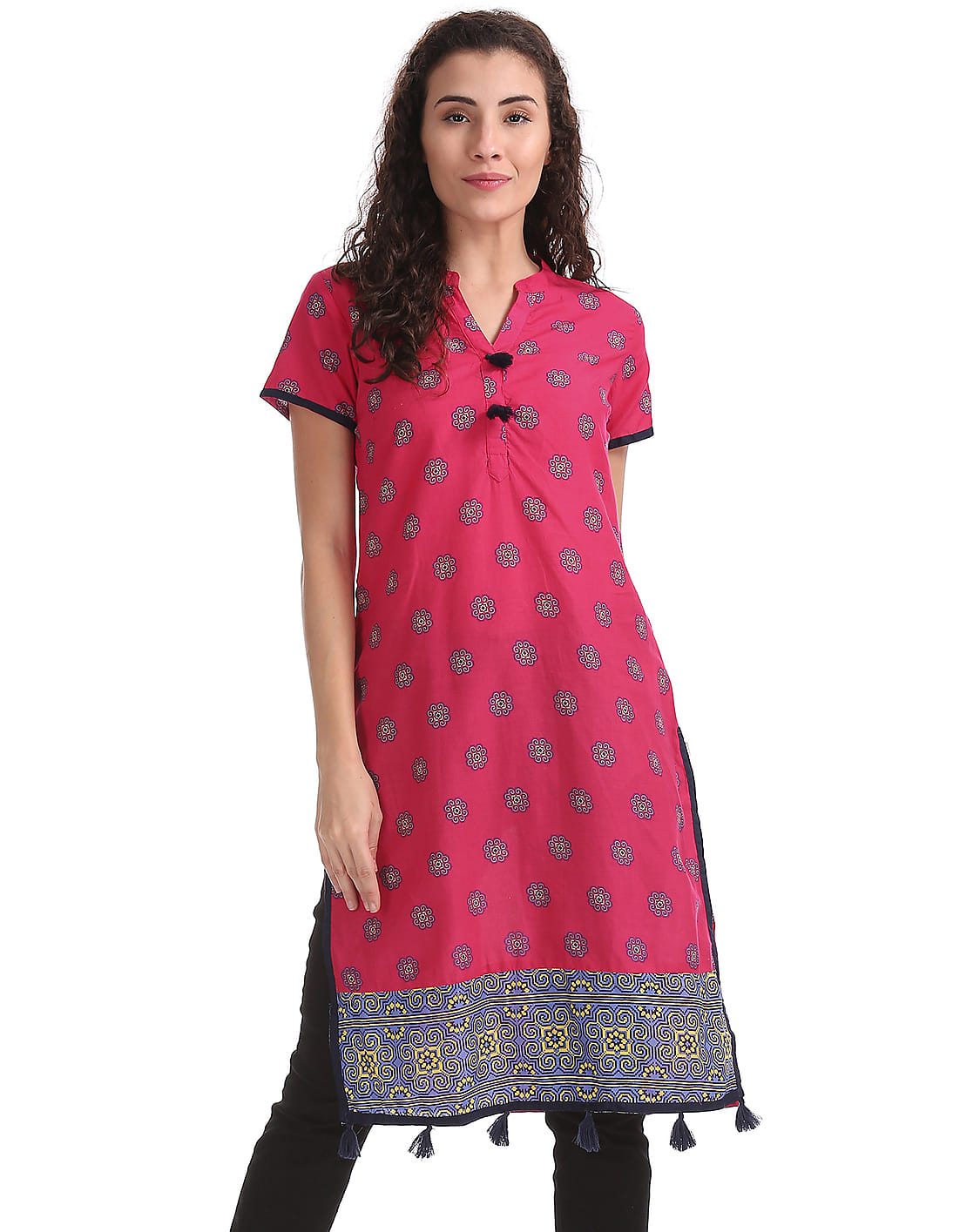 Buy Women Mandarin Collar Printed Kurta online at