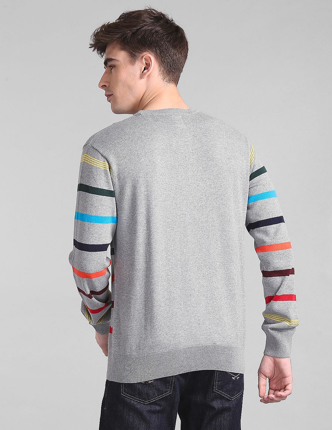 Buy GAP Men Grey Full Sleeve Patterned Striped Sweater