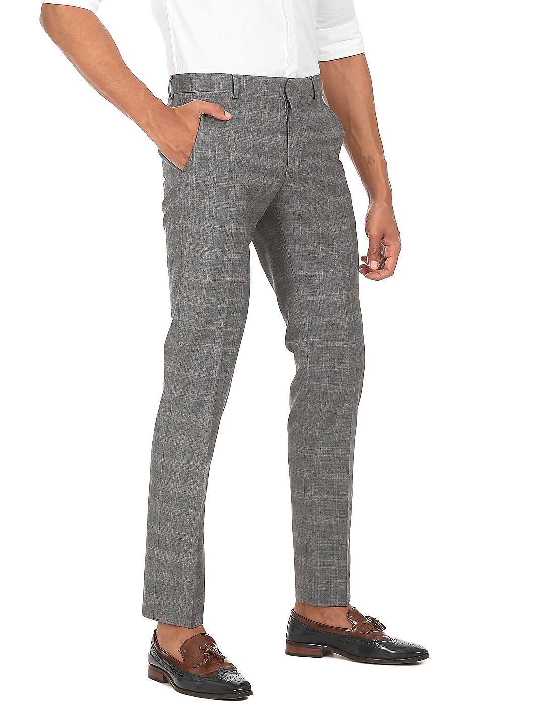 Buy Men Grey Check Carrot Fit Casual Trousers Online  758288  Peter  England