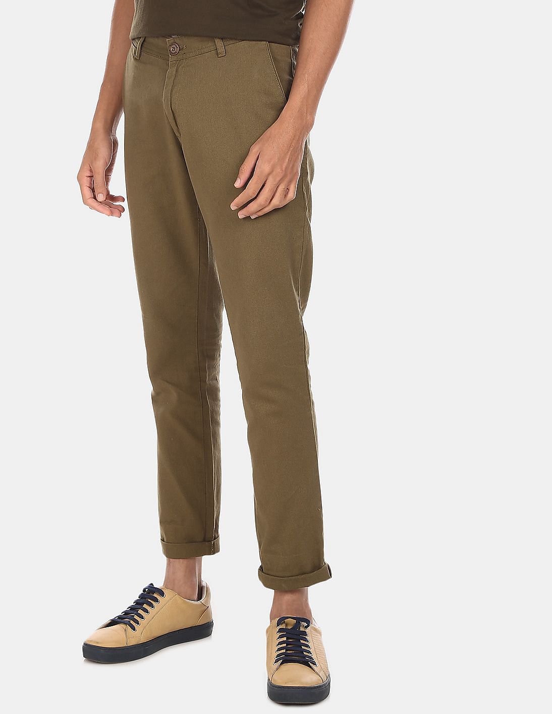 Buy Ruggers Men Olive Mid Rise Solid Casual Trousers - NNNOW.com