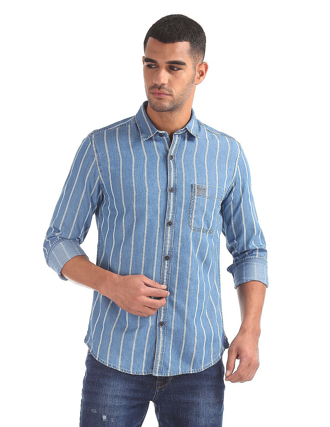 Buy Men Striped Denim Shirt online at NNNOW.com