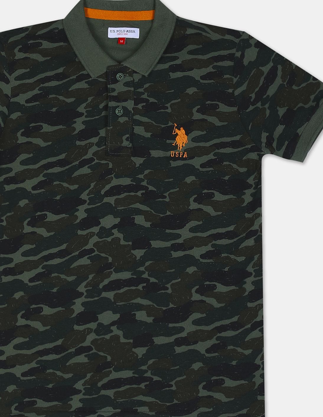 Buy U.S. Polo Assn. Kids Boys Olive Camo Print Pique Polo Shirt