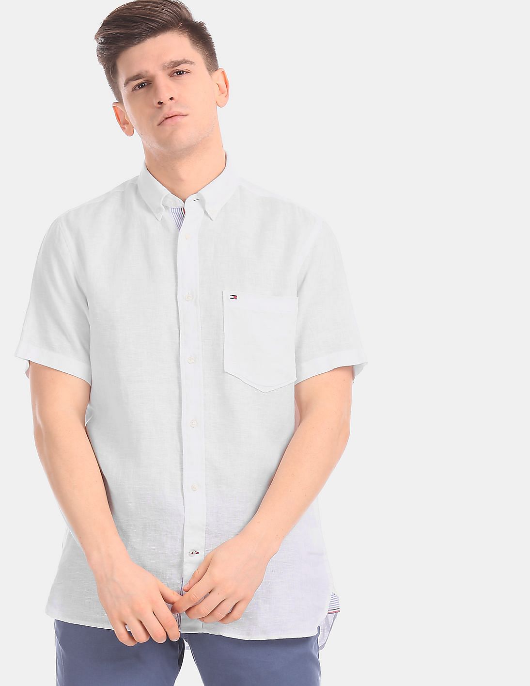 Buy Tommy Hilfiger Men Men White Short Sleeve Linen Casual Shirt ...