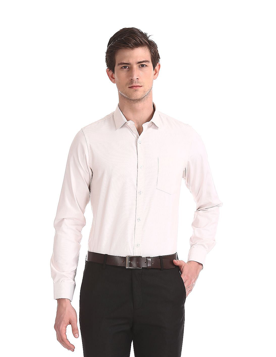 Buy Men Mitered Cuff Vertical Stripe Shirt online at NNNOW.com