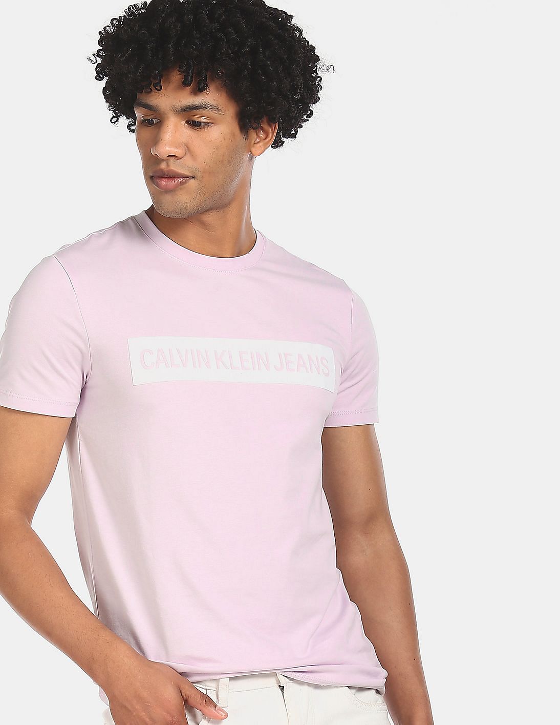 Buy Calvin Klein Men Light Pink Brand Logo Slim Fit T-Shirt - NNNOW.com