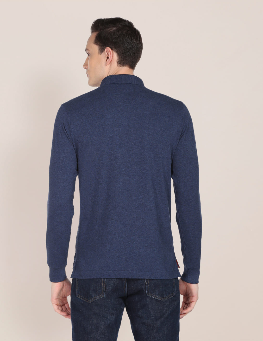Buy U.S. Polo Assn. Men Navy Long Sleeve Heathered Polo Shirt