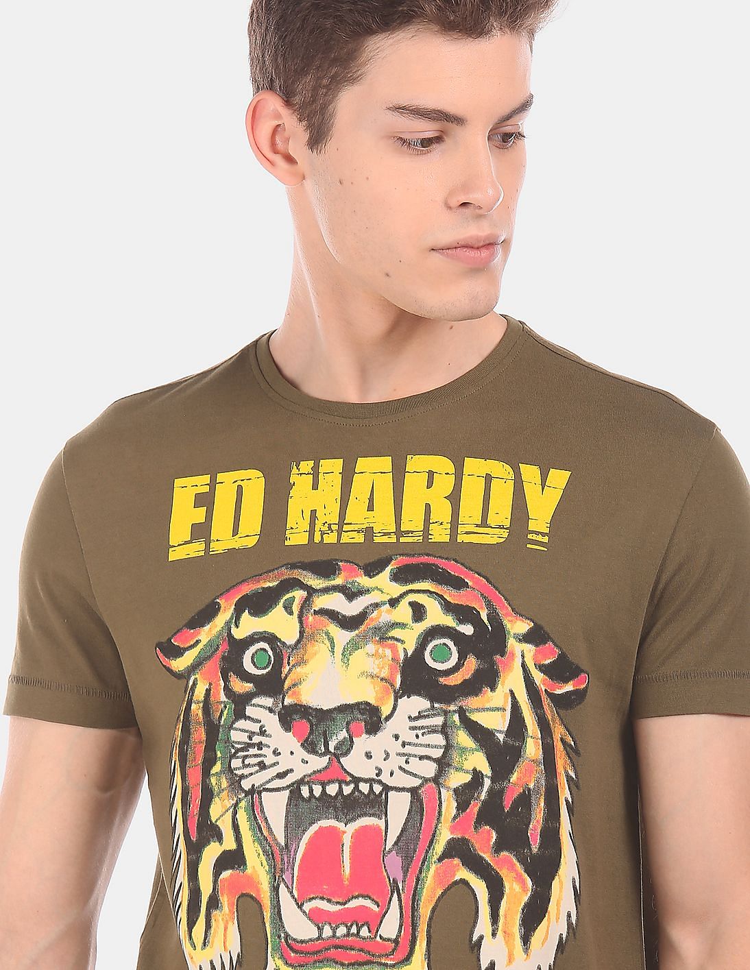 Ed Hardy Men Retro Tiger T-shirt (Cloud Dancer)