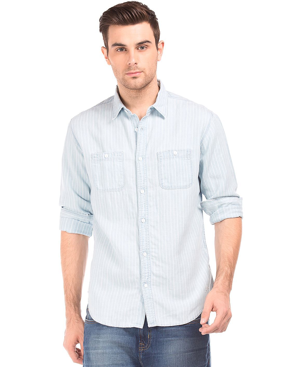 Buy Aeropostale Men Striped Cotton Linen Shirt - NNNOW.com