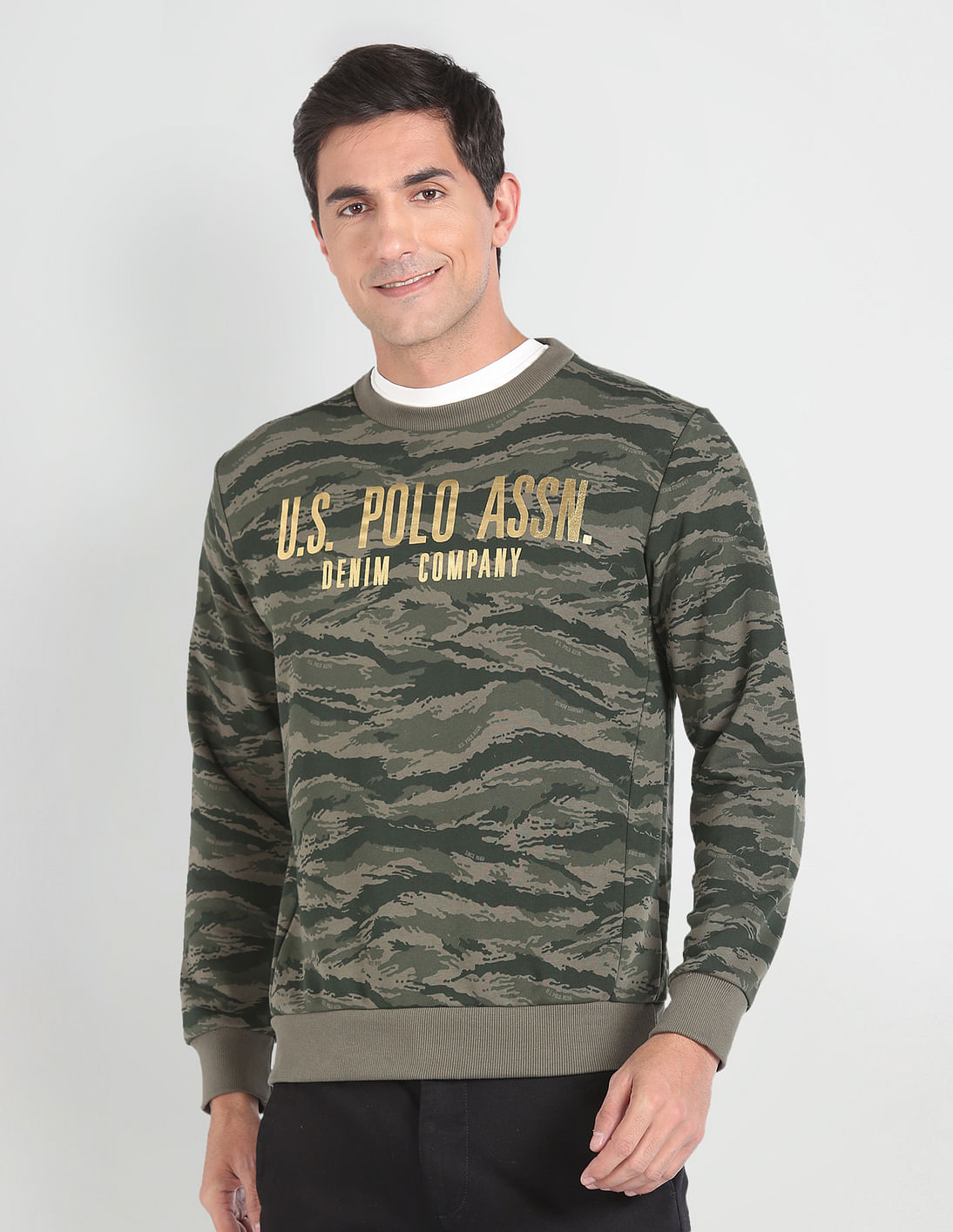 Camo crew neck sweatshirt best sale