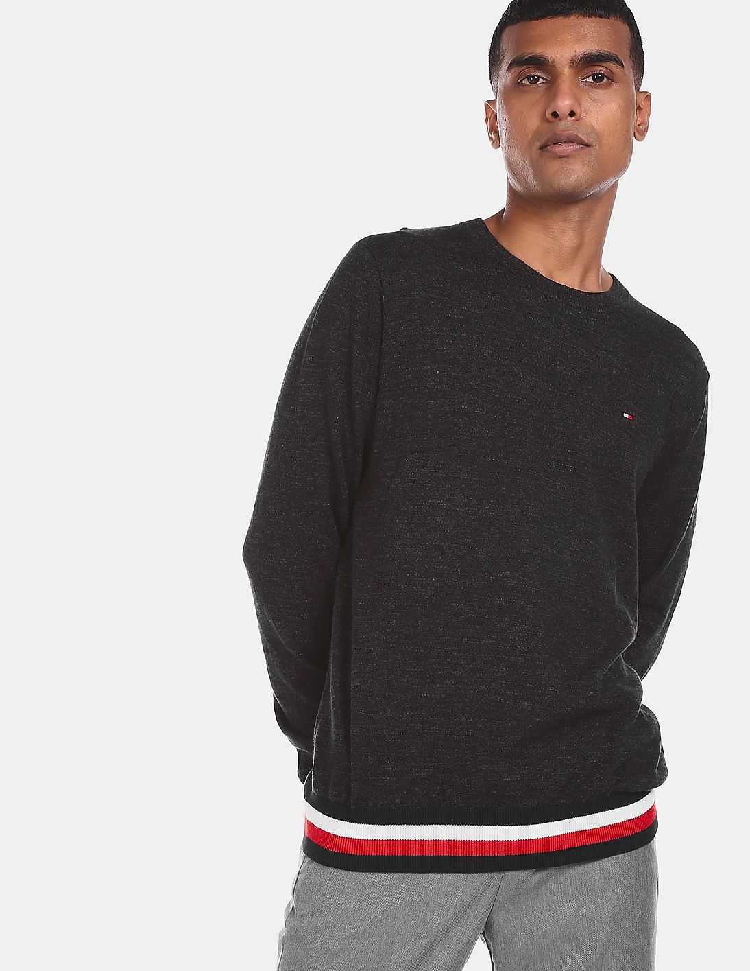 Buy Tommy Hilfiger Men Black Crew Neck Heathered Sweater - NNNOW.com