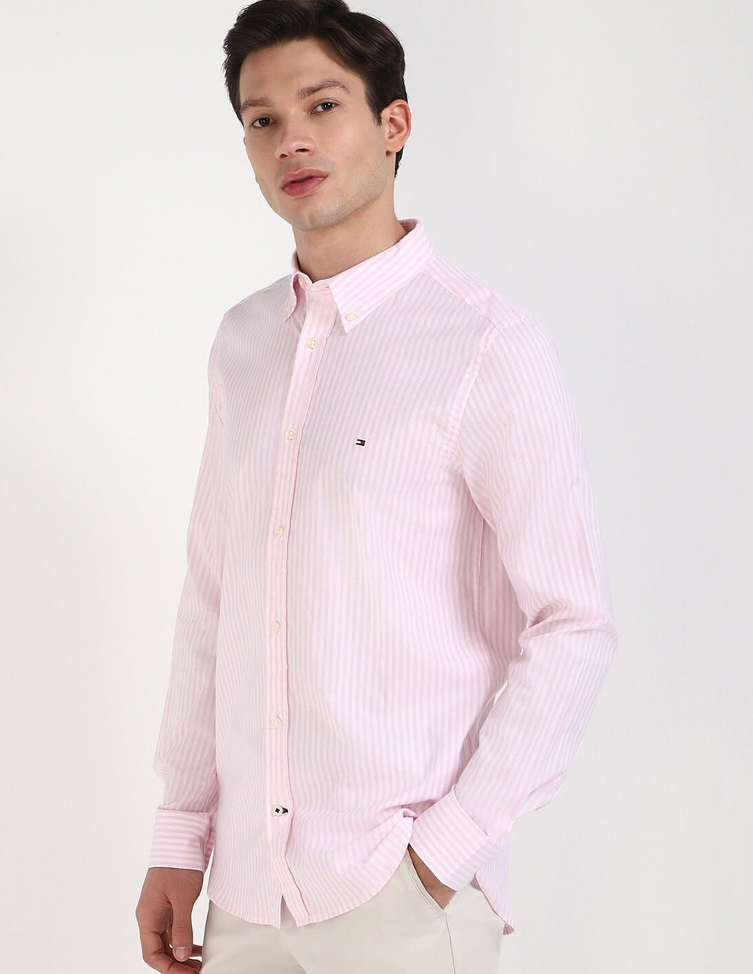 Buy Tommy Hilfiger Mens Pink Vertical Striped Shirt - NNNOW.com
