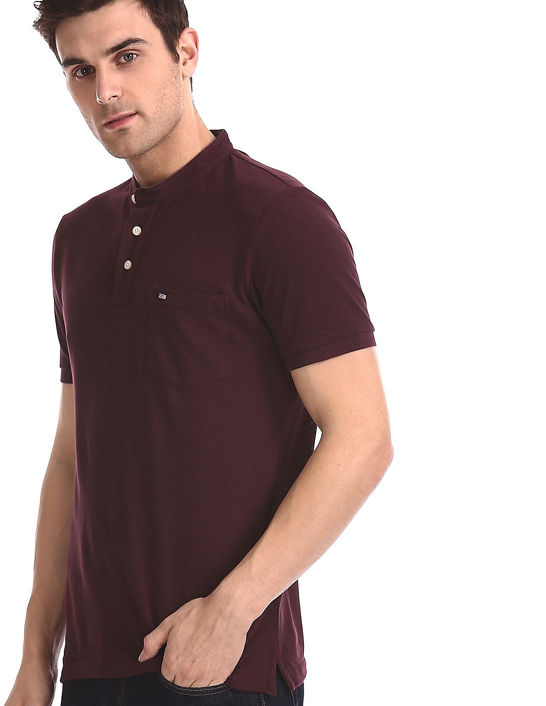 Buy Arrow Sports Purple Detachable Collar Cotton Polo Shirt - NNNOW.com