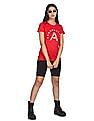 Aeropostale Women Red Ribbed Neck Brand Print T-Shirt