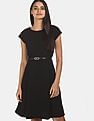 Flying Machine Women Cap Sleeve Belted Textured Dress