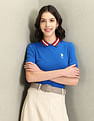U.S. Polo Assn. Women Striped Collar Pique Polo Shirt