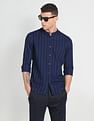 Flying Machine Mandarin Collar Vertical Stripe Shirt