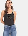 Calvin Klein Underwear Women Black Monogram Logo Print Cotton Bodysuit