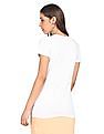 Aeropostale Women White Rainbow Brand Print Cotton T-Shirt