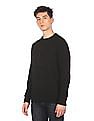 Calvin Klein Men Black Solid Ribbed Crew Neck Solid Sweater